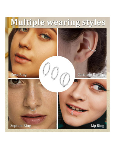 MJust Aros Nasales de Titanio G23 - Juego de 3 Piezas 6mm 8mm 10mm