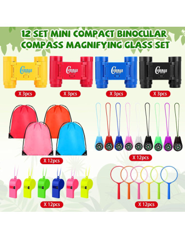Set de Binoculares y Lupa con Brújula Foilswirl - 12 Piezas