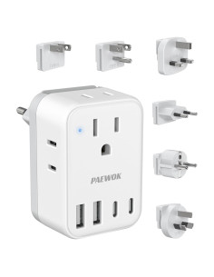 Adaptador de Corriente Internacional PAEWOK 8 en 1 USB-C