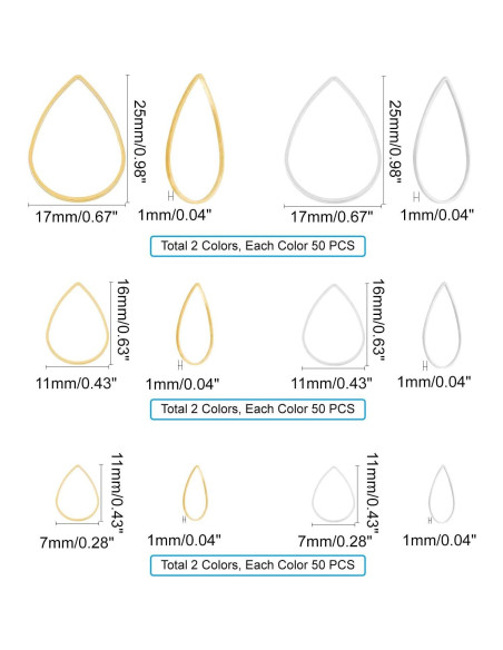 Aros Abiertos PH PandaHall 300pcs 3 Tamaños Oro Plata
