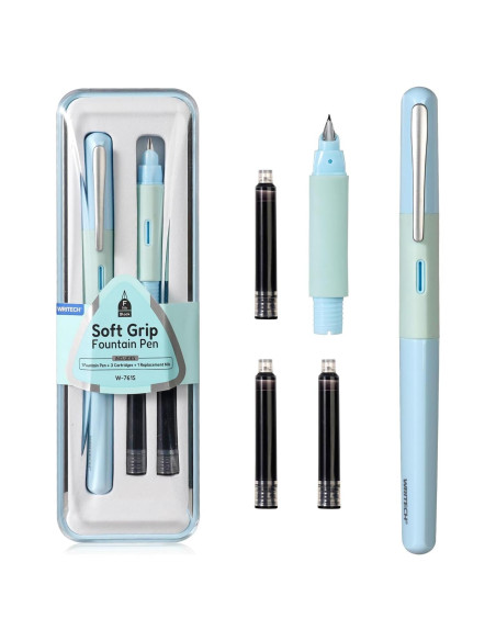 Pluma Fuente WRITECH Azul con Agarre Ergonómico y Tinta Negra