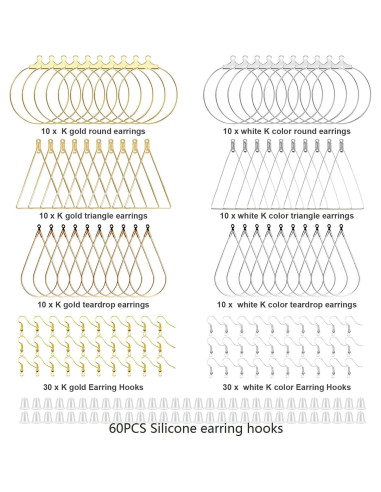 Conjunto de Pendientes de Aro TopBine 60 Piezas - Oro K y Blanco K
