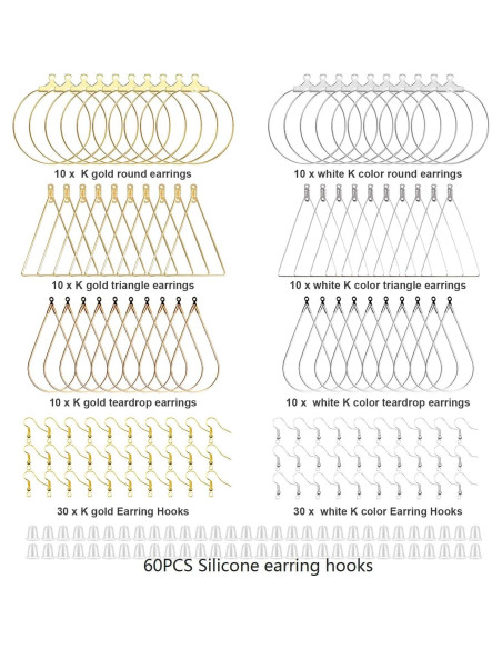 Conjunto de Pendientes de Aro TopBine 60 Piezas - Oro K y Blanco K
