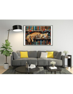 Kit de Bordado de Cruz Moohue 14CT Gato y Flores 43x32cm 2