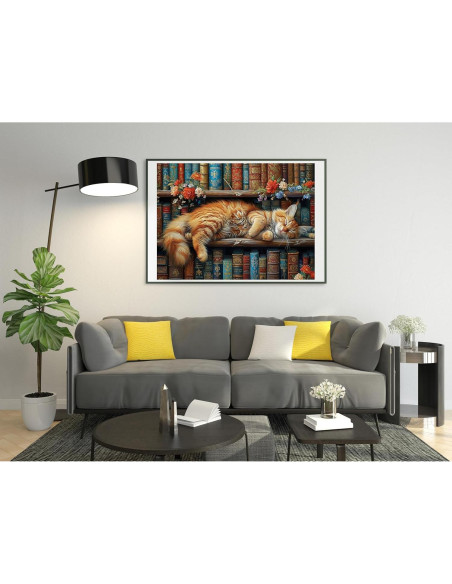 Kit de Bordado de Cruz Moohue 14CT Gato y Flores 43x32cm