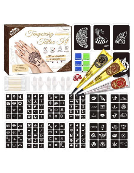 Kit de Tatuajes Temporales BlissfulBlend 136 Pcs - 3 Colores