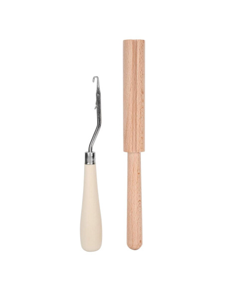 Gancho de Crochet GLOGLOW 16cm Curvado Madera y Cortador