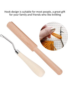 Gancho de Crochet GLOGLOW 16cm Curvado Madera y Cortador 2