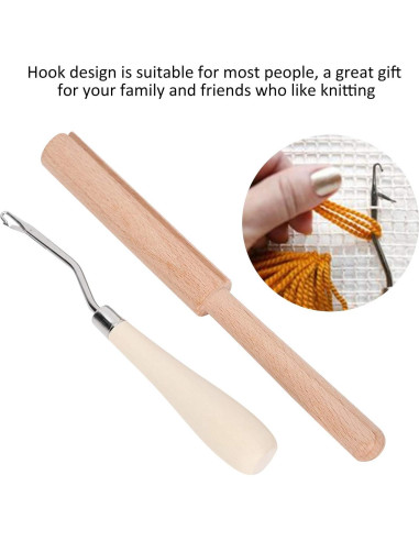 Gancho de Crochet GLOGLOW 16cm Curvado Madera y Cortador