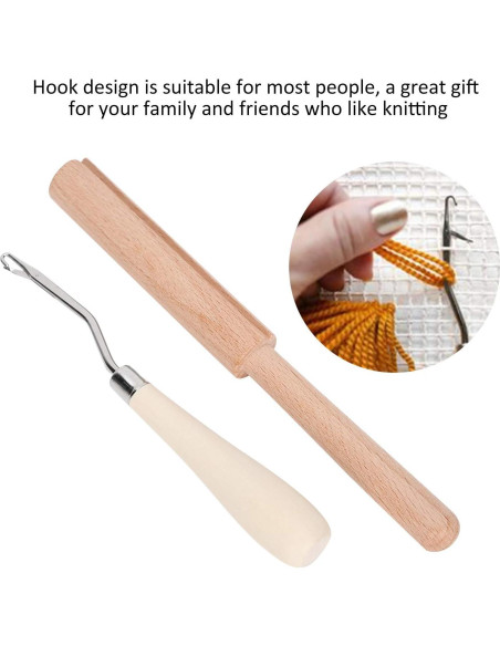 Gancho de Crochet GLOGLOW 16cm Curvado Madera y Cortador