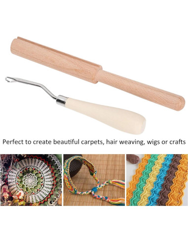 Gancho de Crochet GLOGLOW 16cm Curvado Madera y Cortador