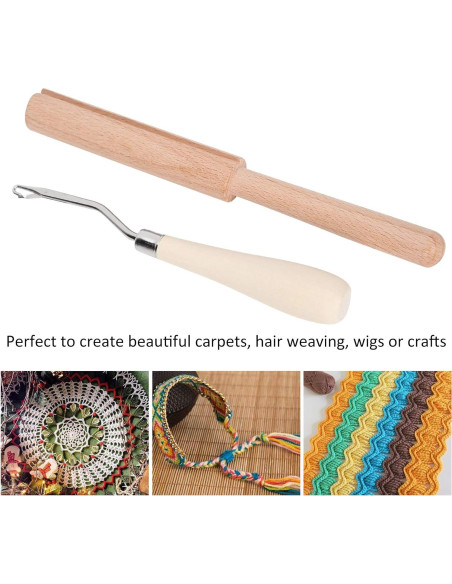 Gancho de Crochet GLOGLOW 16cm Curvado Madera y Cortador