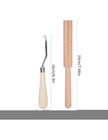 Gancho de Crochet GLOGLOW 16cm Curvado Madera y Cortador