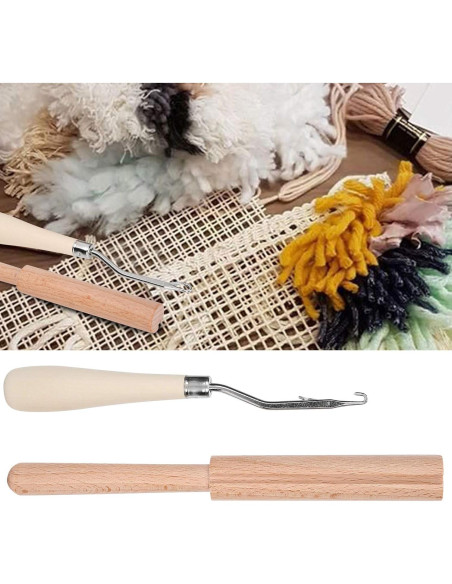 Gancho de Crochet GLOGLOW 16cm Curvado Madera y Cortador