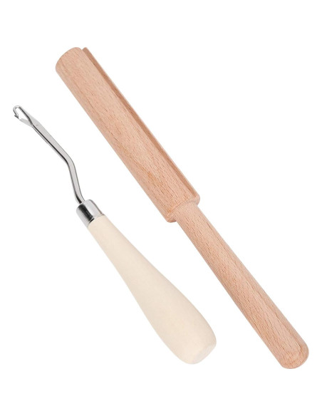 Gancho de Crochet GLOGLOW 16cm Curvado Madera y Cortador