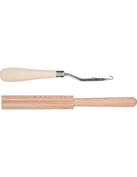 Gancho de Crochet GLOGLOW 16cm Curvado Madera y Cortador