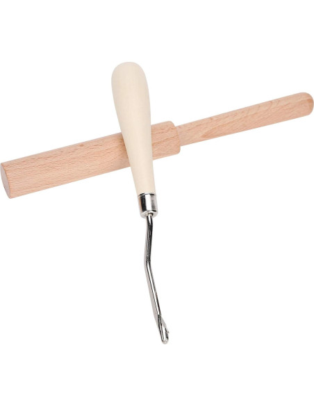 Gancho de Crochet GLOGLOW 16cm Curvado Madera y Cortador