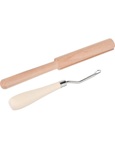 Gancho de Crochet GLOGLOW 16cm Curvado Madera y Cortador