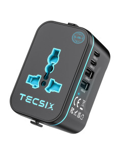 Adaptador de Viaje Universal TECSIX 5 en 1 con 2 USB-C y 2 USB-A