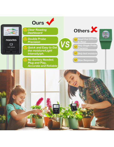 Medidor de humedad, luz y pH Naiades P407 para plantas