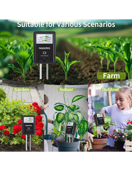 Medidor de humedad, luz y pH Naiades P407 para plantas