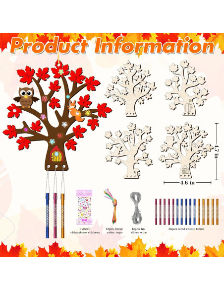 Kit de Manualidades TREACLUB - 12 Campanas de Viento Otoñales