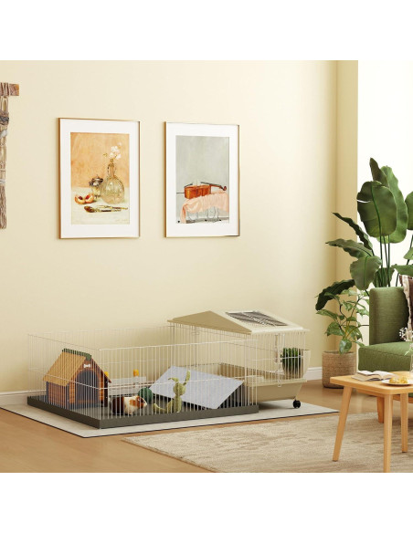 Jaula para Pequeños Animales PawHut 138x101 cm con Parque de Juegos