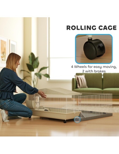 Jaula para Pequeños Animales PawHut 138x101 cm con Parque de Juegos