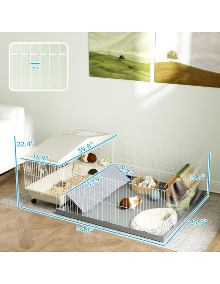 Jaula para Pequeños Animales PawHut 138x101 cm con Parque de Juegos