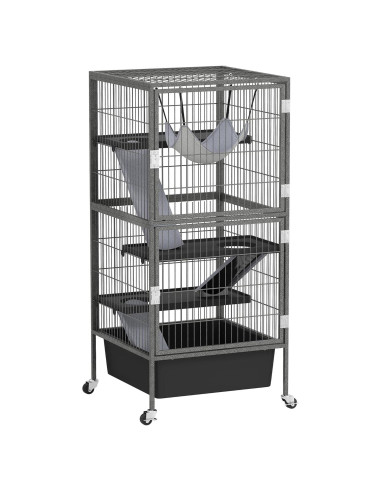 Jaula para Animales Pequeños PawHut 4 Niveles 114.3 cm Gris