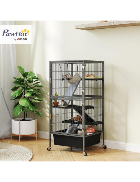 Jaula para Animales Pequeños PawHut 4 Niveles 114.3 cm Gris