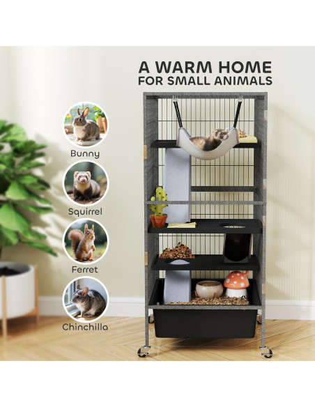 Jaula para Animales Pequeños PawHut 4 Niveles 114.3 cm Gris