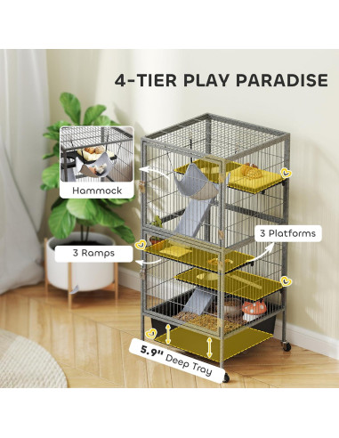 Jaula para Animales Pequeños PawHut 4 Niveles 114.3 cm Gris