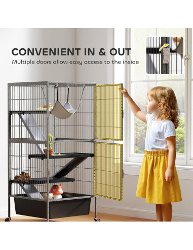 Jaula para Animales Pequeños PawHut 4 Niveles 114.3 cm Gris