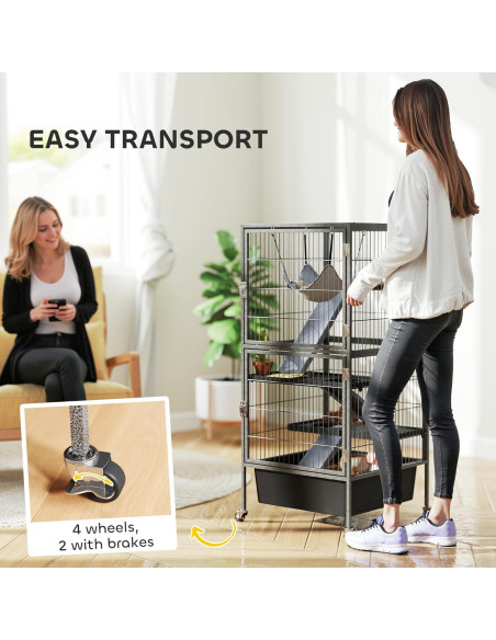 Jaula para Animales Pequeños PawHut 4 Niveles 114.3 cm Gris