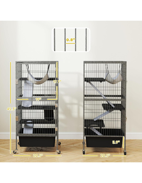 Jaula para Animales Pequeños PawHut 4 Niveles 114.3 cm Gris