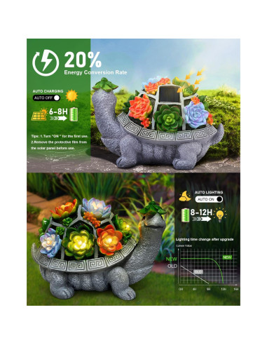 Tortuga Solar de Jardín Grande VMANYFIRE 28.2x18.3cm Gris