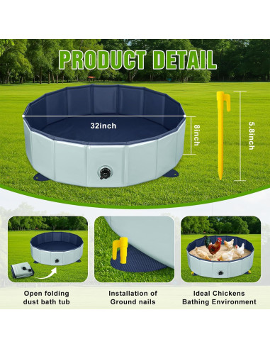 Tina de Baño de Polvo para Pollos Senlinyu 32" Plegable Gris