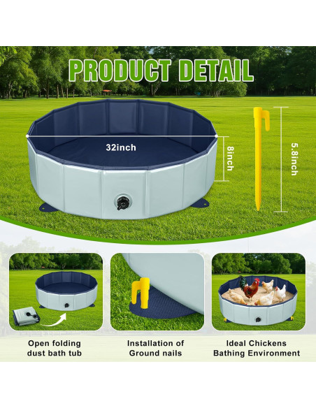 Tina de Baño de Polvo para Pollos Senlinyu 32" Plegable Gris