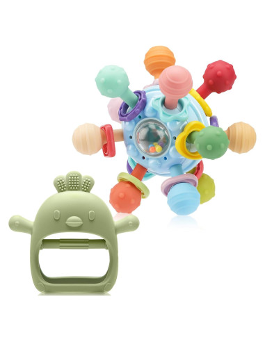 2 Juguetes de Dentición Silicona Grado Alimenticio para Bebés