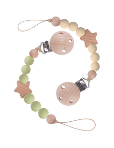 Clip de Chupete de Silicona y Madera Verde - 2 Piezas 2