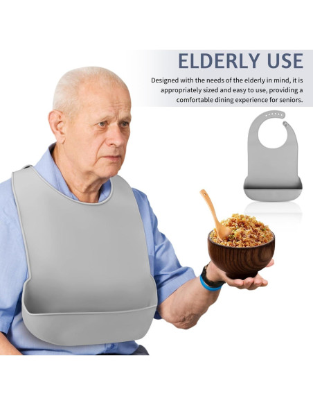 Babero de Silicona para Adultos FOMIYES - Impermeable y Ajustable 42x28cm