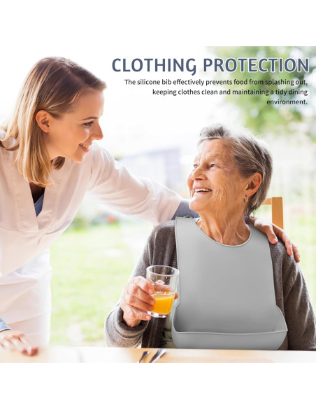 Babero de Silicona para Adultos FOMIYES - Impermeable y Ajustable 42x28cm