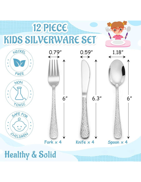 Utensilios de Acero Inoxidable E-far para Niños 12 Piezas