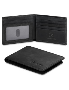 Billetera Bifold de Cuero Genuino Travelambo RFID Negra