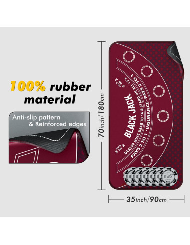 Tapete de Blackjack iEsstros 177.8x88.9 cm con Bolsa y 6 Posavasos