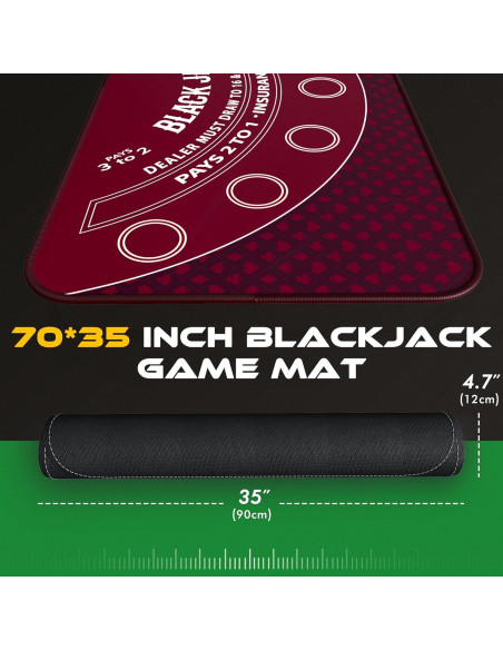 Tapete de Blackjack iEsstros 177.8x88.9 cm con Bolsa y 6 Posavasos