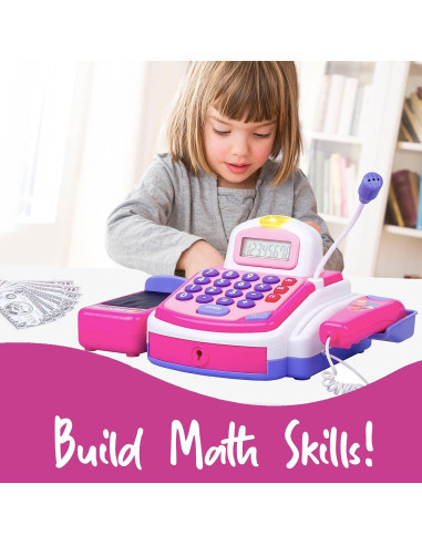 Caja Registradora Rosa Educativa con Micrófono y Escáner