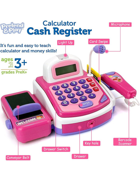 Caja Registradora Rosa Educativa con Micrófono y Escáner