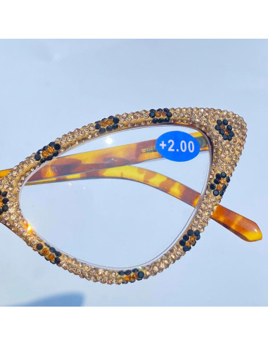 Gafas de lectura ojo de gato con rhinestones Leopardo 1.5x